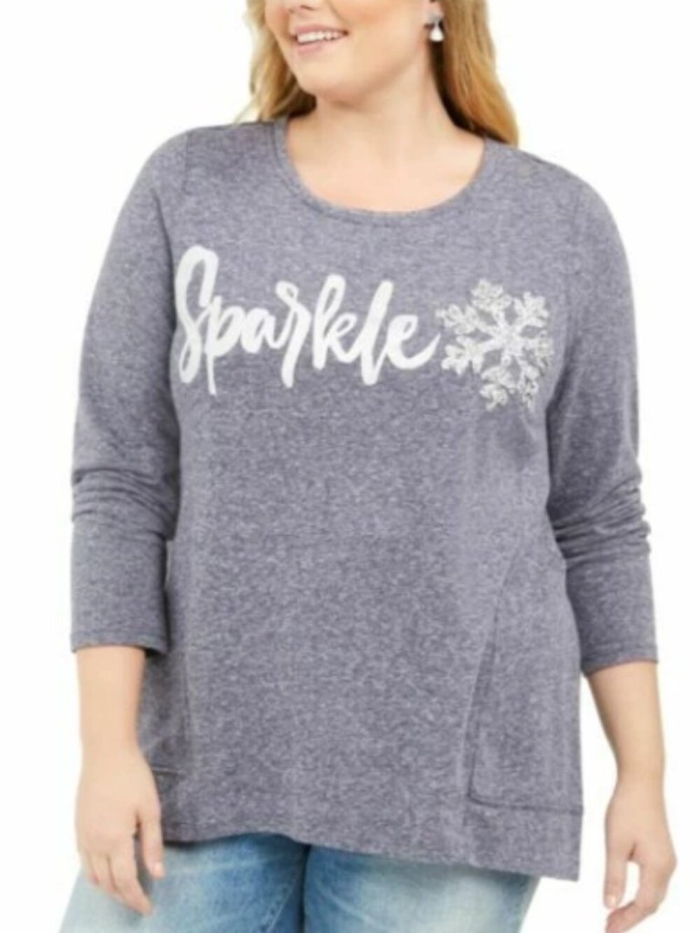 Style & Co Sparkle Long-Sleeve Top with Sequin Snowflake
